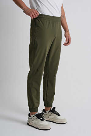 Haki - 3XL Antrasit Paça Lastikli Beli Bağcıklı Fermuarlı Cepli Standart Kalıp Erkek Eşofman Alt