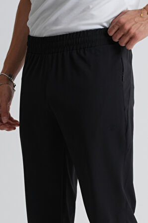 Siyah - L Antrasit Paça Lastikli Beli Bağcıklı Fermuarlı Cepli Standart Kalıp Erkek Eşofman Alt