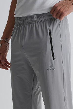 Açık Gri - XL Açık Gri Beli Bağcıklı Paça Lastikli Rahat Kalıp Fermuarlı Erkek Eşofman Alt