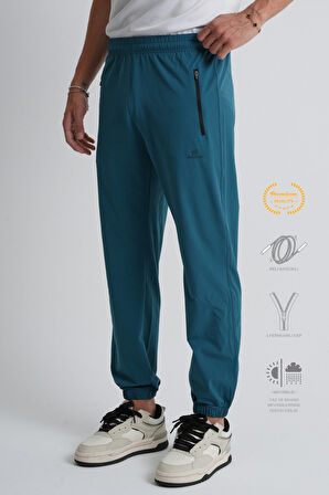 Petrol Mavisi - M Açık Gri Beli Bağcıklı Paça Lastikli Rahat Kalıp Fermuarlı Erkek Eşofman Alt