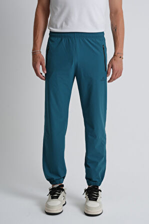 Petrol Mavisi - M Açık Gri Beli Bağcıklı Paça Lastikli Rahat Kalıp Fermuarlı Erkek Eşofman Alt