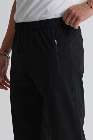 Siyah - L Açık Gri Beli Bağcıklı Paça Lastikli Rahat Kalıp Fermuarlı Erkek Eşofman Alt