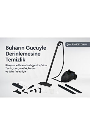 Bright Elegance BE-3450 Siyah Çok Fonksiyonlu Saklama Hazneli 5 Bar 5m Kablo 2L Su Hazneli Buharlı Temizlik Makinesi 