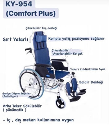 Medikalcim KY954LGC-46 Özellikli Tekerlekli Sandalye