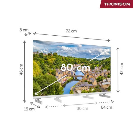 Thomson 32FQG3S15CW 32 İnç 80 Ekran FHD QLED Google TV, 12V Adaptörlü Kamp Karavan TV, Beyaz