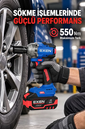 EXEN EN 254 SM 21V Kömürsüz Akülü Somun Sökme ve Sıkma Makinesi – 550 Nm, 2 Akülü, Plastik Çantalı