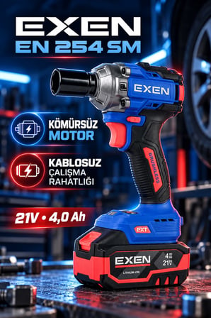 EXEN EN 254 SM 21V Kömürsüz Akülü Somun Sökme ve Sıkma Makinesi – 550 Nm, 2 Akülü, Plastik Çantalı