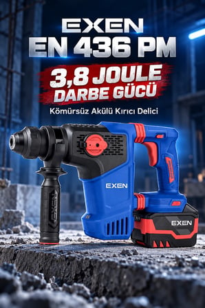 EXEN EN 436 PM 21V Kömürsüz Akülü Kırıcı Delici Matkap – 3,8 Joule, 26 mm, 2 Akülü 6,0 Ah Set