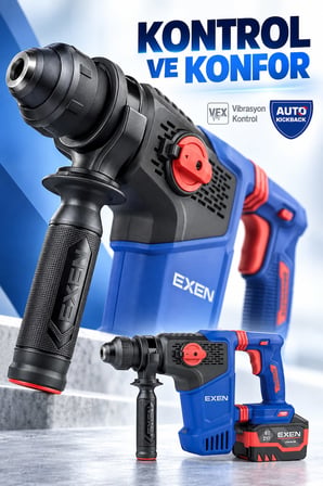 EXEN EN 436 PM 21V Kömürsüz Akülü Kırıcı Delici Matkap – 3,8 Joule, 26 mm, 2 Akülü 6,0 Ah Set