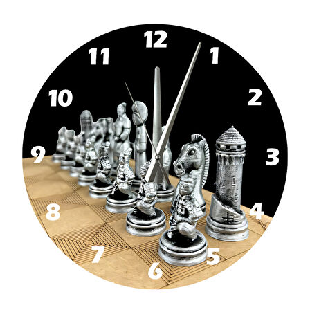 Tİ-PLAY SATRANÇ TAŞLARI 30X30CM AKRİLİK DEKORATİF MODERN DUVAR SAATİ