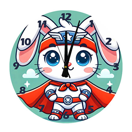 Tİ-PLAY KAHRAMAN TAVŞAN 30X30CM AKRİLİK DEKORATİF MODERN DUVAR SAATİ