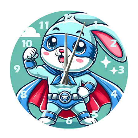 Tİ-PLAY KAHRAMAN BEYAZ TAVŞAN 30X30CM AKRİLİK DEKORATİF MODERN DUVAR SAATİ