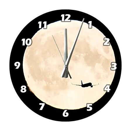 Tİ-PLAY AY VE UÇAK 30X30CM AKRİLİK DEKORATİF MODERN DUVAR SAATİ