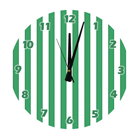 Tİ-PLAY YEŞİL BEYAZ ÇİZGİLER 30X30CM AKRİLİK DEKORATİF MODERN DUVAR SAATİ