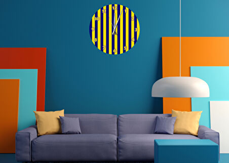 Tİ-PLAY SARI LACİVERT ÇİZGİLER 30X30CM AKRİLİK DEKORATİF MODERN DUVAR SAATİ