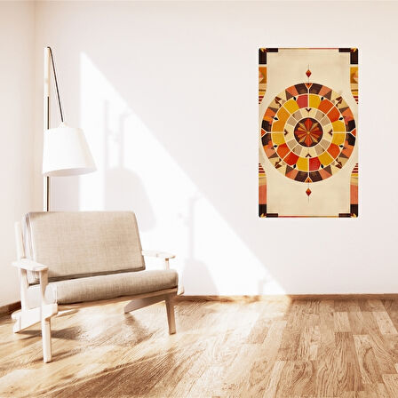 BOHEM TABLO DAİRESEL SİMETRİ GEOMETRİK SICAK RENKLER VİNTAGE BOHEM DUVAR SANATI ÇERÇEVESİZ TABLO