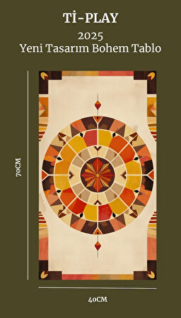 BOHEM TABLO DAİRESEL SİMETRİ GEOMETRİK SICAK RENKLER VİNTAGE BOHEM DUVAR SANATI ÇERÇEVESİZ TABLO