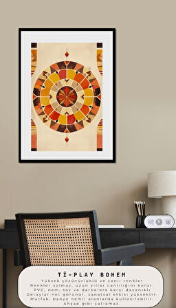 BOHEM TABLO DAİRESEL SİMETRİ GEOMETRİK SICAK RENKLER VİNTAGE BOHEM DUVAR SANATI ÇERÇEVESİZ TABLO
