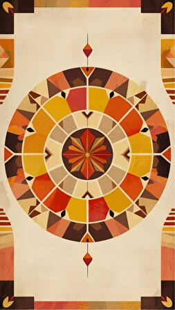 BOHEM TABLO DAİRESEL SİMETRİ GEOMETRİK SICAK RENKLER VİNTAGE BOHEM DUVAR SANATI ÇERÇEVESİZ TABLO