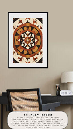 BOHEM TABLO DAİRESEL SİMETRİ GEOMETRİK SICAK RENKLER VİNTAGE BOHEM DUVAR SANATI ÇERÇEVESİZ TABLO