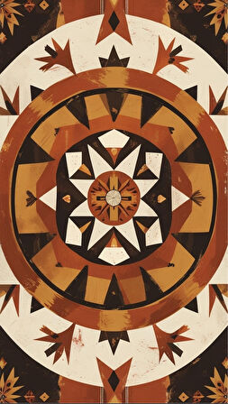 BOHEM TABLO DAİRESEL SİMETRİ GEOMETRİK SICAK RENKLER VİNTAGE BOHEM DUVAR SANATI ÇERÇEVESİZ TABLO