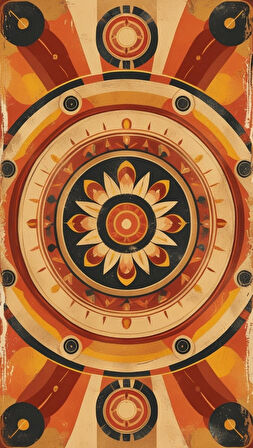 BOHEM TABLO DAİRESEL SİMETRİ GEOMETRİK SICAK RENKLER VİNTAGE BOHEM DUVAR SANATI ÇERÇEVESİZ TABLO