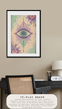 BOHEM TABLO ÜÇÜNCÜ GÖZ, MANEVİ, PASTEL RENKLER, VİNTAGE BOHEM DUVAR SANATI ÇERÇEVESİZ TABLO