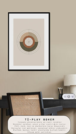 BOHEM TABLO DAİRESEL SİMETRİ GEOMETRİK, TOPRAK TONLARINDA, BOHEM DUVAR SANATI ÇERÇEVESİZ TABLO