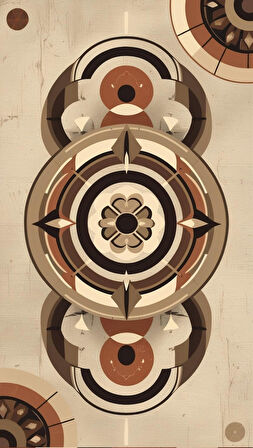 BOHEM TABLO DAİRESEL SİMETRİ GEOMETRİK, TOPRAK TONLARINDA, BOHEM DUVAR SANATI ÇERÇEVESİZ TABLO