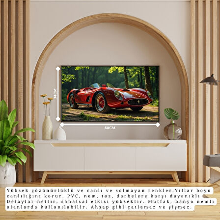 OTOMOBİL TEMALI KIRMIZI SPOR ÇERÇEVESİZ PVC TABLO 60X34 CM