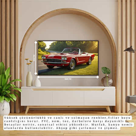 OTOMOBİL TEMALI KIRMIZI KLASİK ÇERÇEVESİZ PVC TABLO 60X34 CM