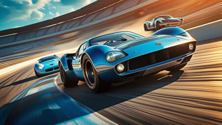 OTOMOBİL TEMALI YARIŞ PİSTİNDE KIYASIYA ÇERÇEVESİZ PVC TABLO 60X34 CM