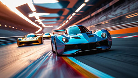 OTOMOBİL TEMALI YARIŞ PİSTİNDE MÜCADELE BAŞLADI ÇERÇEVESİZ PVC TABLO 60X34 CM