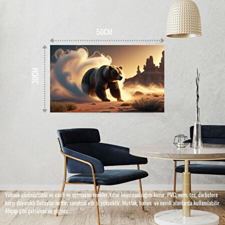 ÇÖLDE SİSİN İÇİNDEN ÇIKAN AYI MİSTİK ATMOSFER 01 ÇERÇEVESİZ 50X30 CM PVC TABLO