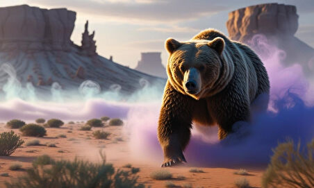 ÇÖLDE SİSİN İÇİNDEN ÇIKAN AYI MİSTİK ATMOSFER 02 ÇERÇEVESİZ 50X30 CM PVC TABLO