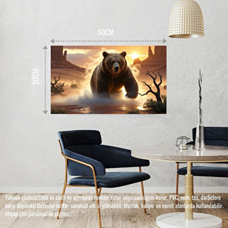 ÇÖLDE SİSİN İÇİNDEN ÇIKAN AYI MİSTİK ATMOSFER 03 ÇERÇEVESİZ 50X30 CM PVC TABLO