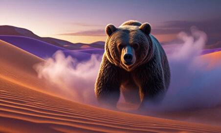 ÇÖLDE SİSİN İÇİNDEN ÇIKAN AYI MİSTİK ATMOSFER 04 ÇERÇEVESİZ 50X30 CM PVC TABLO