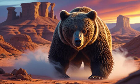 ÇÖLDE SİSİN İÇİNDEN ÇIKAN AYI MİSTİK ATMOSFER 06 ÇERÇEVESİZ 50X30 CM PVC TABLO