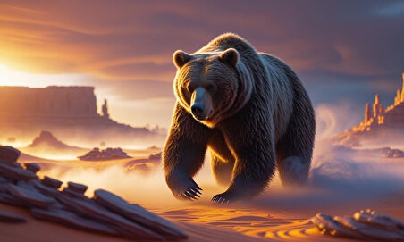 ÇÖLDE SİSİN İÇİNDEN ÇIKAN AYI MİSTİK ATMOSFER 07 ÇERÇEVESİZ 50X30 CM PVC TABLO