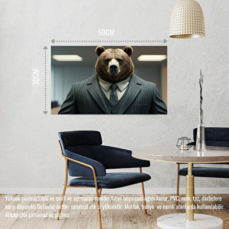 TAKIM ELBİSELİ KASLI AYI MUHAFIZ GÖREVİNDE 01 ÇERÇEVESİZ 50X30 CM PVC TABLO