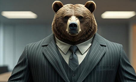 TAKIM ELBİSELİ KASLI AYI MUHAFIZ GÖREVİNDE 01 ÇERÇEVESİZ 50X30 CM PVC TABLO