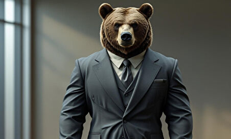 TAKIM ELBİSELİ KASLI AYI MUHAFIZ GÖREVİNDE 02 ÇERÇEVESİZ 50X30 CM PVC TABLO