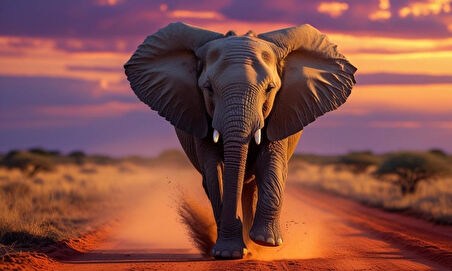 VAHŞİ DOĞADA KOŞAN FİL 01 ÇERÇEVESİZ 50X30 CM PVC TABLO