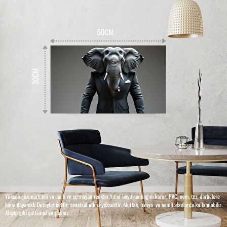 TAKIM ELBİSELİ FİL MUHAFIZ GÖREVİNDE 01 ÇERÇEVESİZ 50X30 CM PVC TABLO