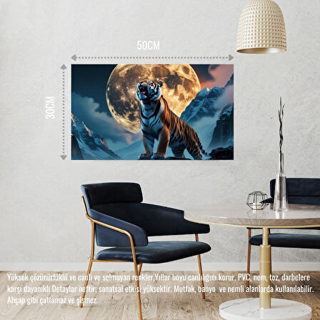 SİNİRLİ KAPLAN SİSLİ DAĞDA UHREVİ ATMOSFER BİLİMKURGU İLLÜSTRASYONU 01 ÇERÇEVESİZ 50X30 CM PVC TABLO