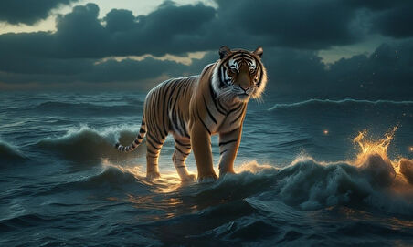 KAPLAN FIRTINALI BİR OKYANUSTA 03 ÇERÇEVESİZ 50X30 CM PVC TABLO