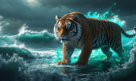 KAPLAN FIRTINALI BİR OKYANUSTA 05 ÇERÇEVESİZ 50X30 CM PVC TABLO