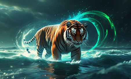 KAPLAN FIRTINALI BİR OKYANUSTA 06 ÇERÇEVESİZ 50X30 CM PVC TABLO