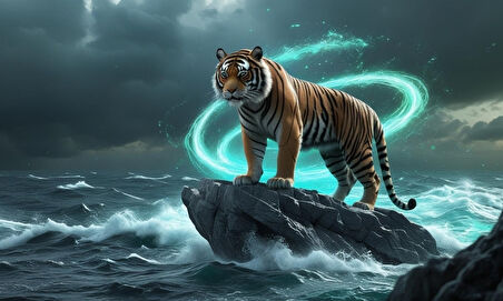 KAPLAN FIRTINALI BİR OKYANUSTA 07 ÇERÇEVESİZ 50X30 CM PVC TABLO