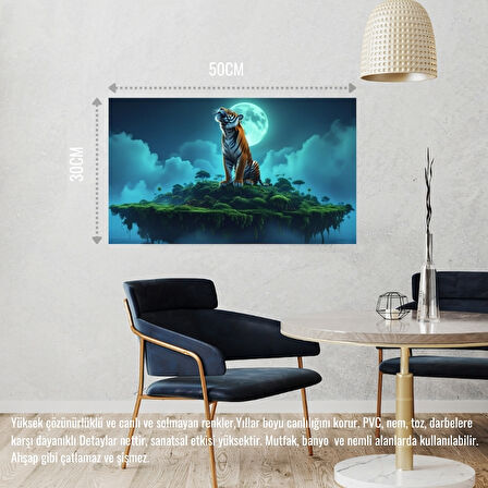 KAPLAN YÜZDEN ADADA AYA KÜKRÜYOR 01 ÇERÇEVESİZ 50X30 CM PVC TABLO